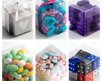 Luxury Transparent PVC Cube Chocolate Sweets Cup Cake Wedding Favour Gift Boxes