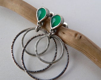 green agate hoop earrings, sterling silver 925