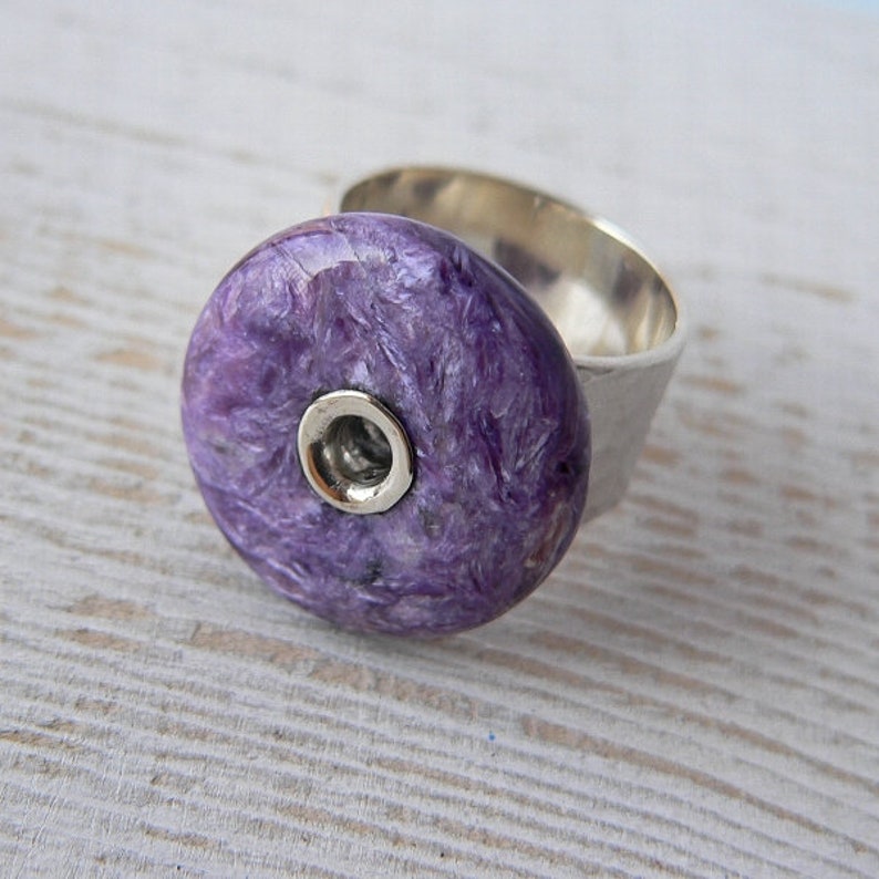 sterling silver donut charoite minimalist ring statement ring charoite ring
