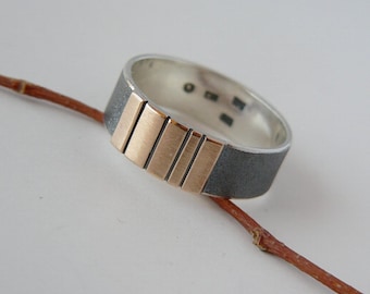 sterling silver and rose gold ring, wide band silver ring, gift for her