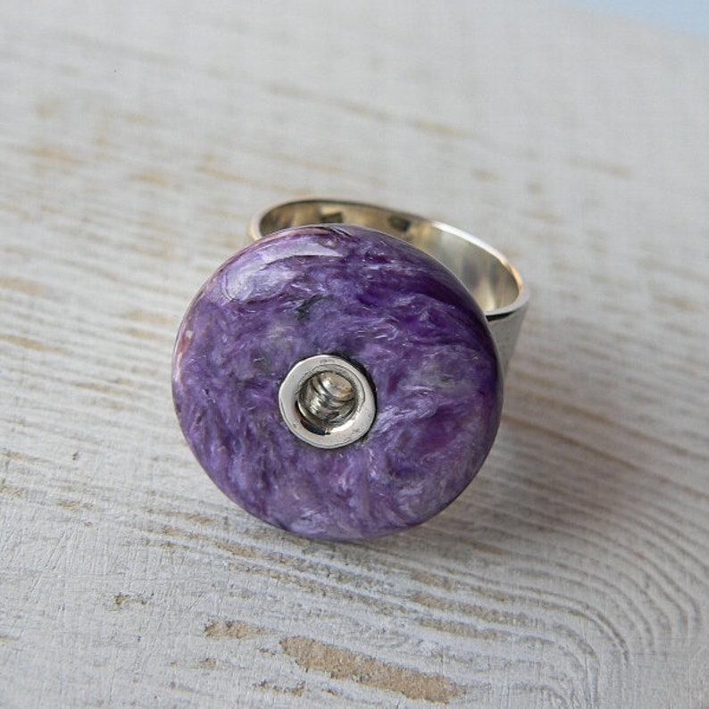 sterling silver donut charoite minimalist ring statement ring charoite ring