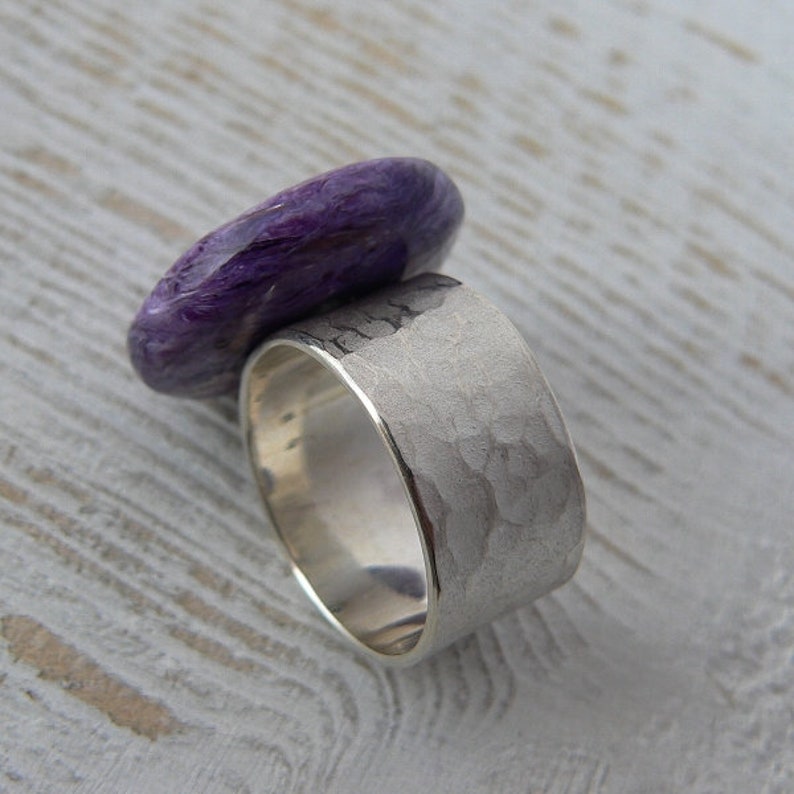 sterling silver donut charoite minimalist ring statement ring charoite ring