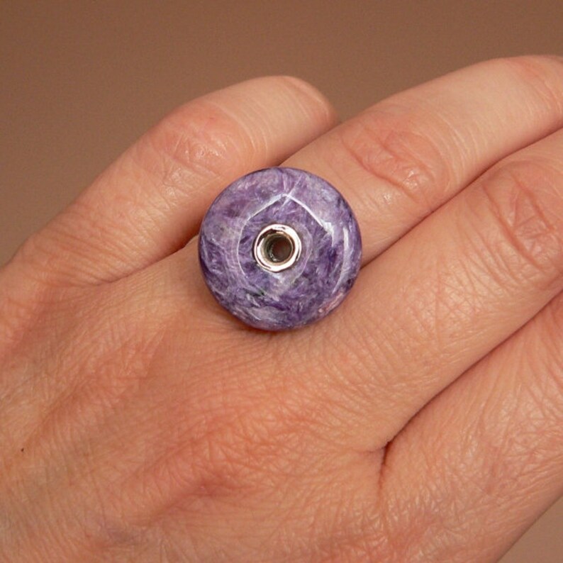 sterling silver donut charoite minimalist ring statement ring charoite ring