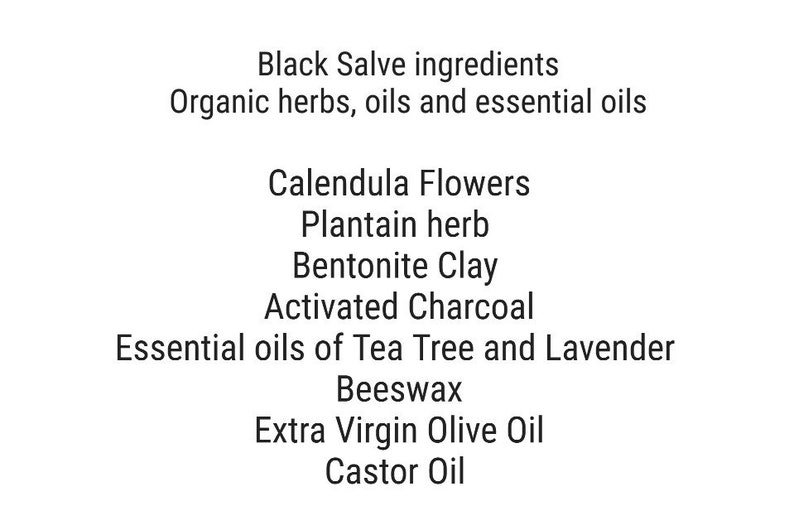 Black salve ingredients; organic herbs, oils and essential oils