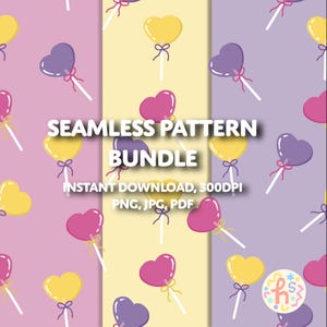 Heart Lollipop Seamless Pattern Bundle | Pastel Candy fabric design | Scrapbook Paper | Valentine's Pattern