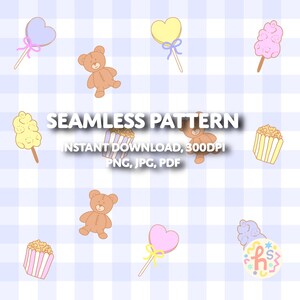 Cute Teddy Bear Seamless Pattern | Pastel Blue Kawaii Digital Paper | Nursery Pattern | Baby Shower Background | Cute Fabric Design