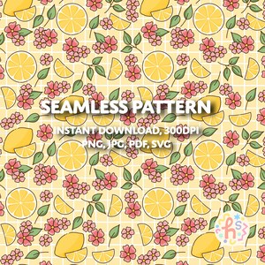 Lemon Floral Seamless Pattern Yellow | Digital Download for Surface Design, Sublimation, Fabric, POD