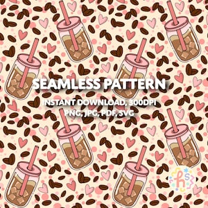 Iced Coffee Seamless Pattern Digital Download | 300 dpi PNG SVG JPG pdf | Coffee Surface Design for Sublimation, Fabric, Craft