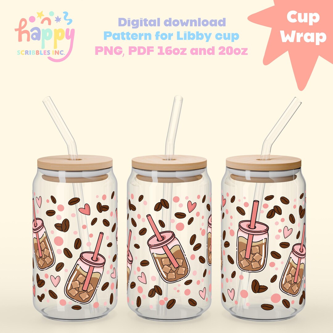Iced Coffee Libbey Cup Wrap PNG | 16oz & 20oz Glass Wrap Design | UV ...