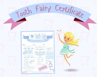 Certificato stampabile della fatina dei denti, certificato del primo dente, ricevuta della fatina dei denti, dente perduto
