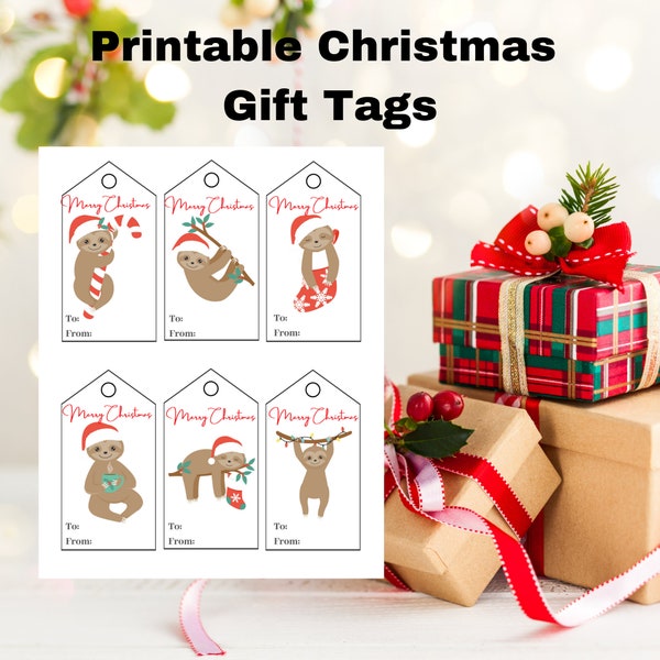 Sloth Christmas Gift Tags Printable Christmas Gift Tags Instant Download Printable Christmas Labels Gift Tags Merry Christmas Xmas