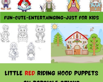 Little Red Riding Hood Puppets on Popsicle Sticks, Printable
