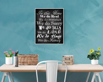 Chalkboard Art Design We Do Family - Printable Wall Decoration- Printable Artwork For Home- Blackboard Sign- Printable Poster - Gift for Her