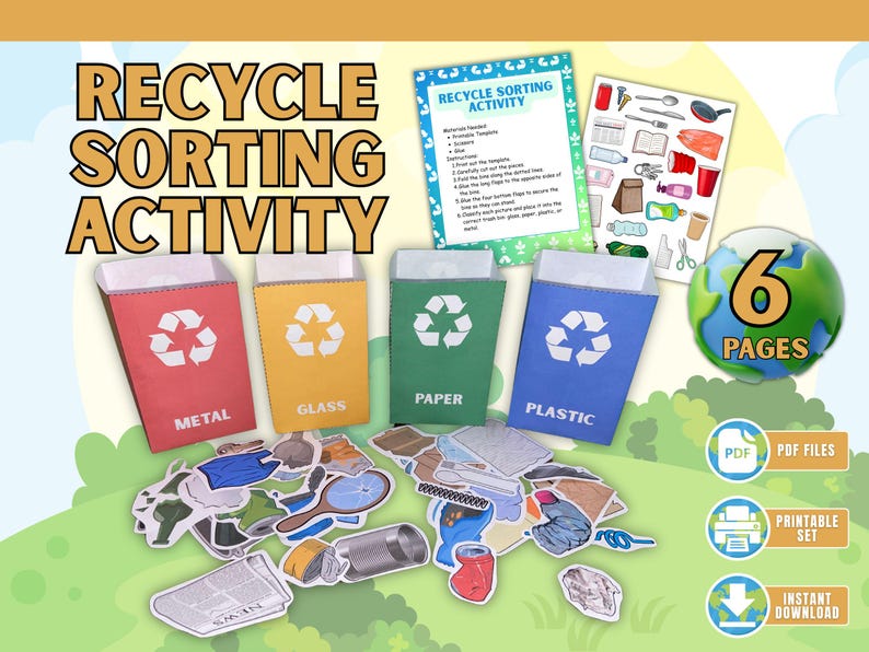 Recycling Sorting Activity Printable, Earth Day Activity for Kids ...