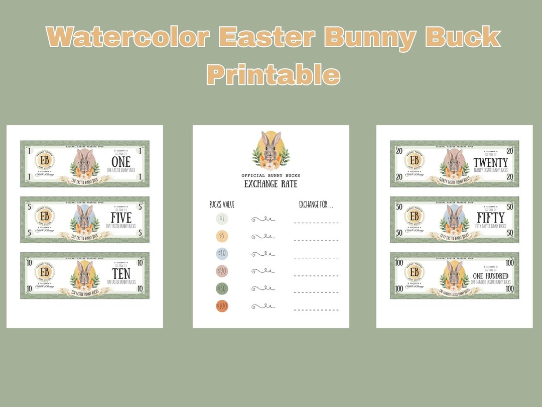 Easter Bunny Bucks Printable – Watercolor Easter Money Reward System ...