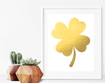 Gold Shamrock Printable | St Patrick's Day, Simple Home Decor, St Patrick's Day Shamrock, 4 leaf clover