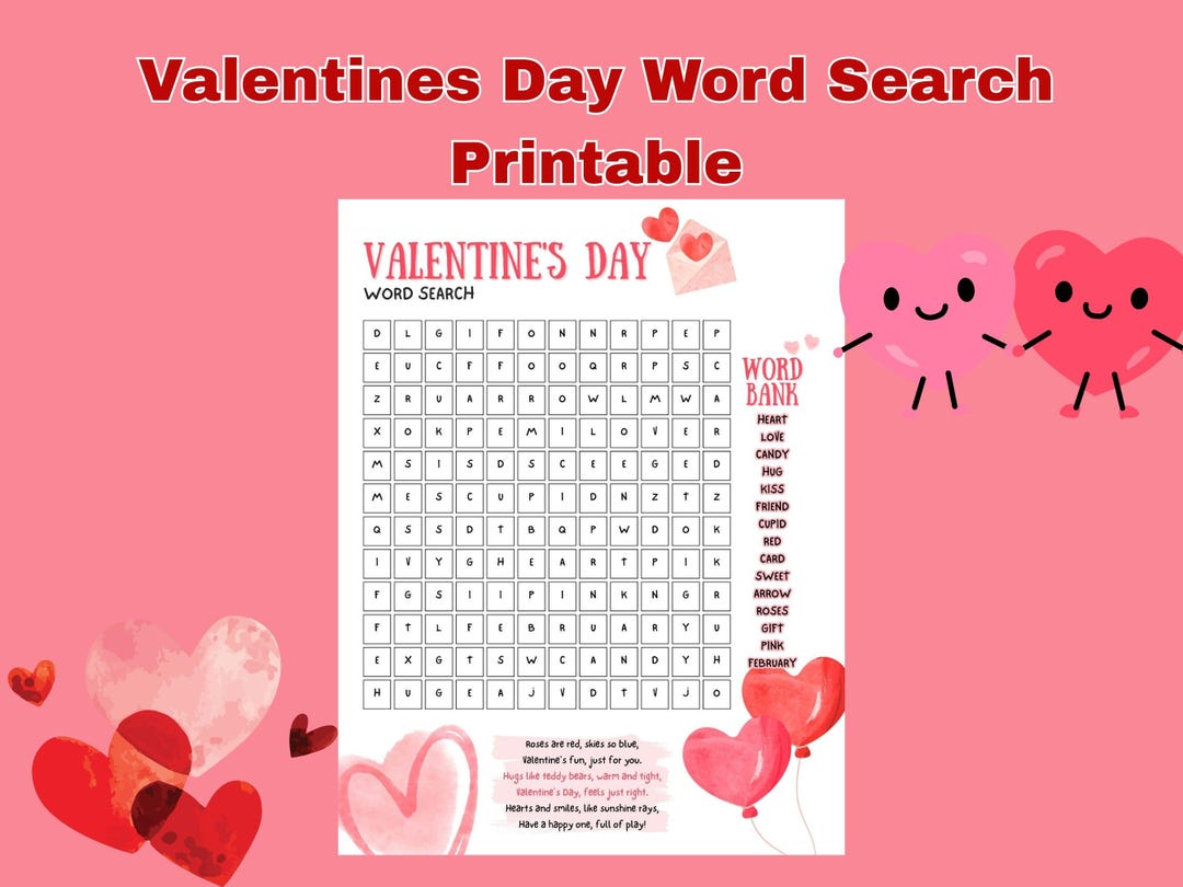 Valentine’s Day Word Search Printable – Kids Valentine Classroom ...