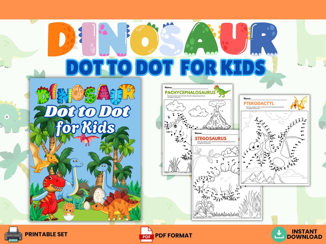 Dinosaur Dot to Dot Printable for Kids, Connect the Dots PDF, Preschool ...