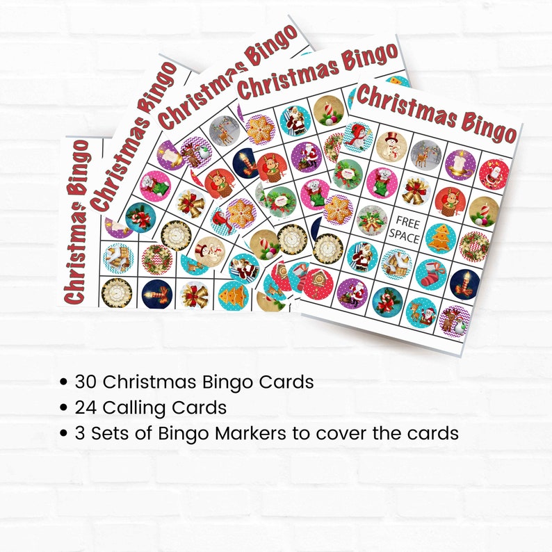 30 Printable Christmas Bingo Cards Christmas Bingo Cards For Etsy