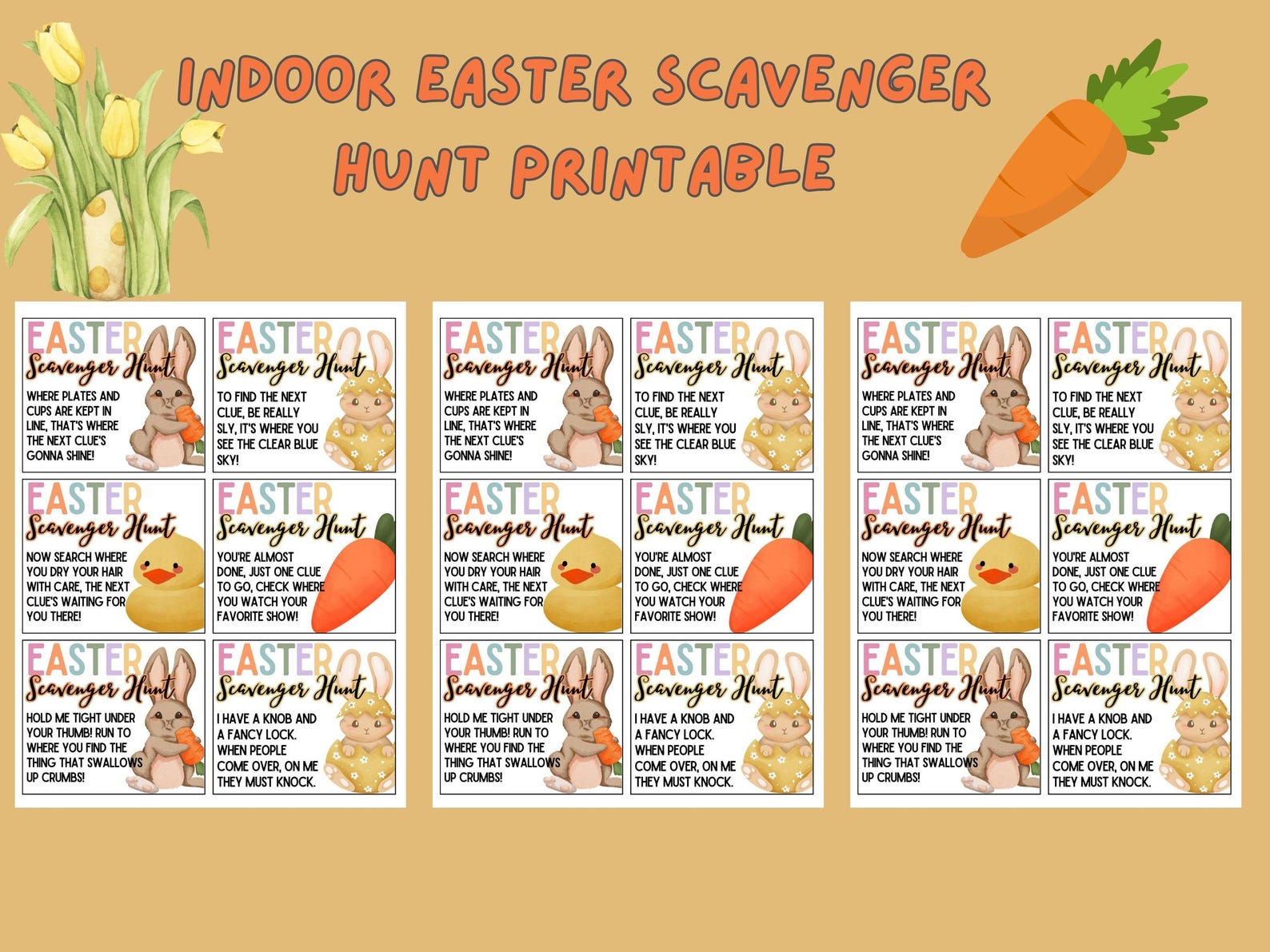 Indoor Easter Scavenger Hunt Printable, Easter Egg Hunt Clues for Kids ...