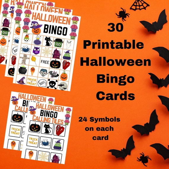 30 Printable Halloween Bingo Cards, Kids Party Game (Digital Download)