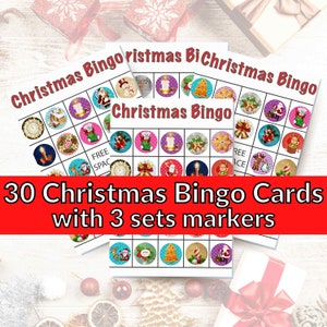 30 Printable Christmas Bingo Cards, Christmas Bingo Cards for Kids, Easy Bingo Cards, Digital Christmas Bingo Cards image 1