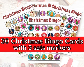 30 Printable Christmas Bingo Cards, Christmas Bingo Cards for Kids, Easy Bingo Cards, Digital Christmas Bingo Cards