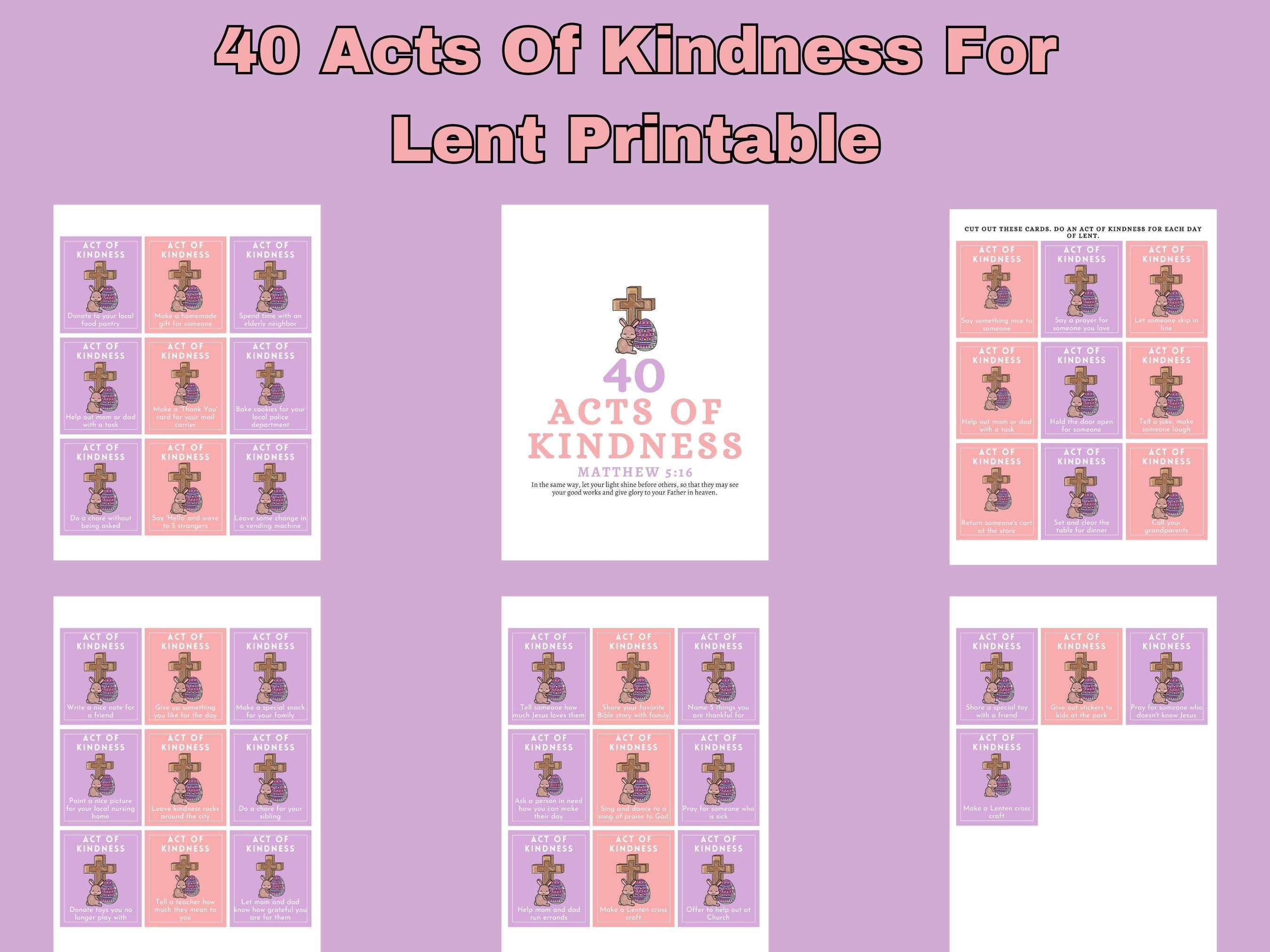 Lent Activities for Kids Printable – 40 Acts of Kindness Cards ...