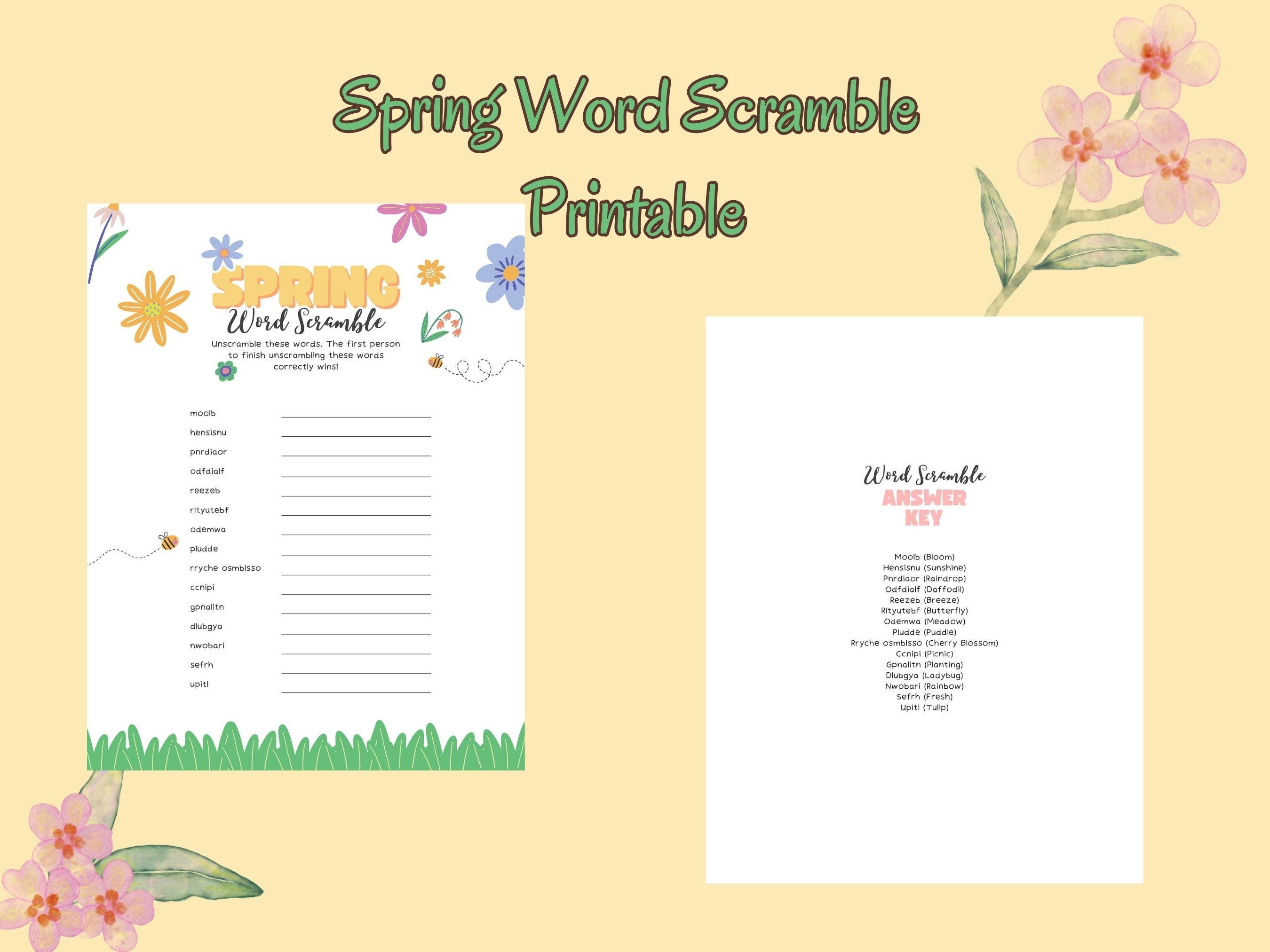 Spring Word Scramble Printable for Kids, Spring Activity Worksheet ...