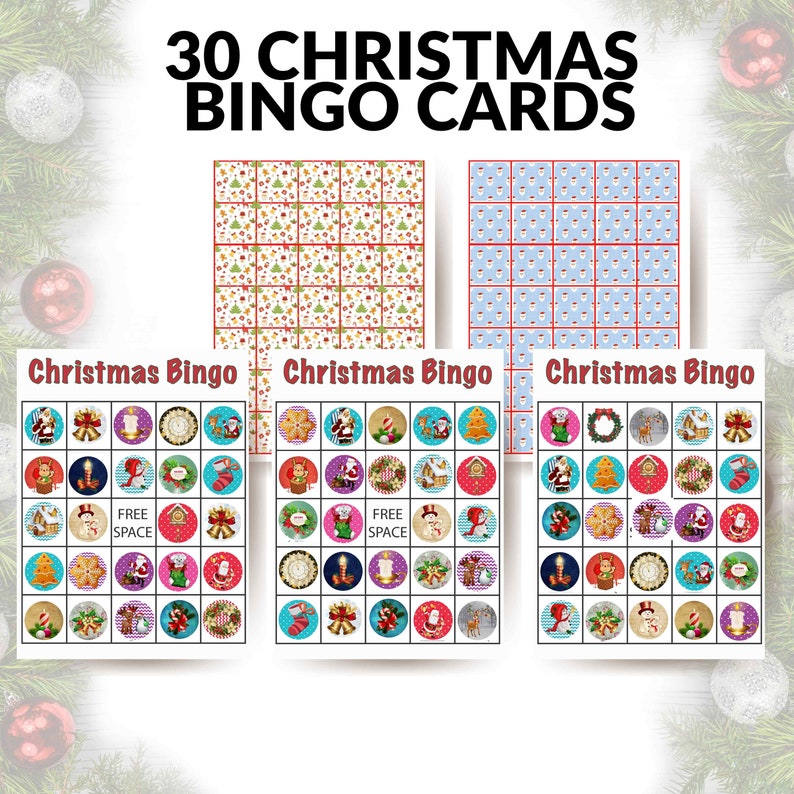 30 Printable Christmas Bingo Cards, Christmas Bingo Cards for Kids, Easy Bingo Cards, Digital Christmas Bingo Cards image 2