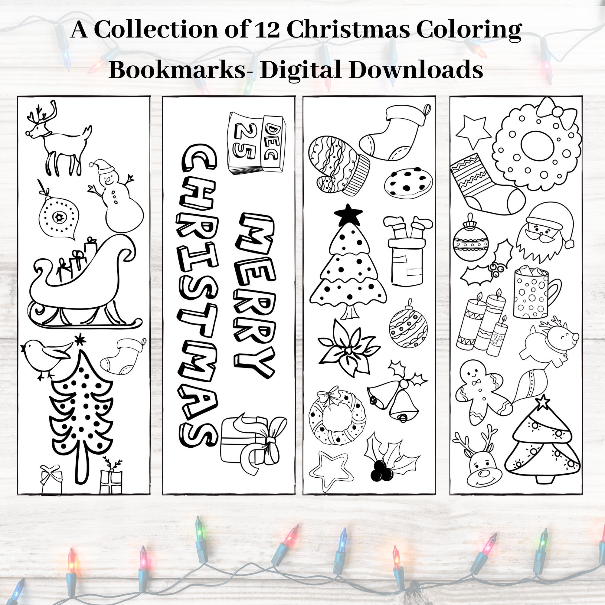 Christmas Coloring Bookmarks Printable, 15 Winter Bookmarks to print.
