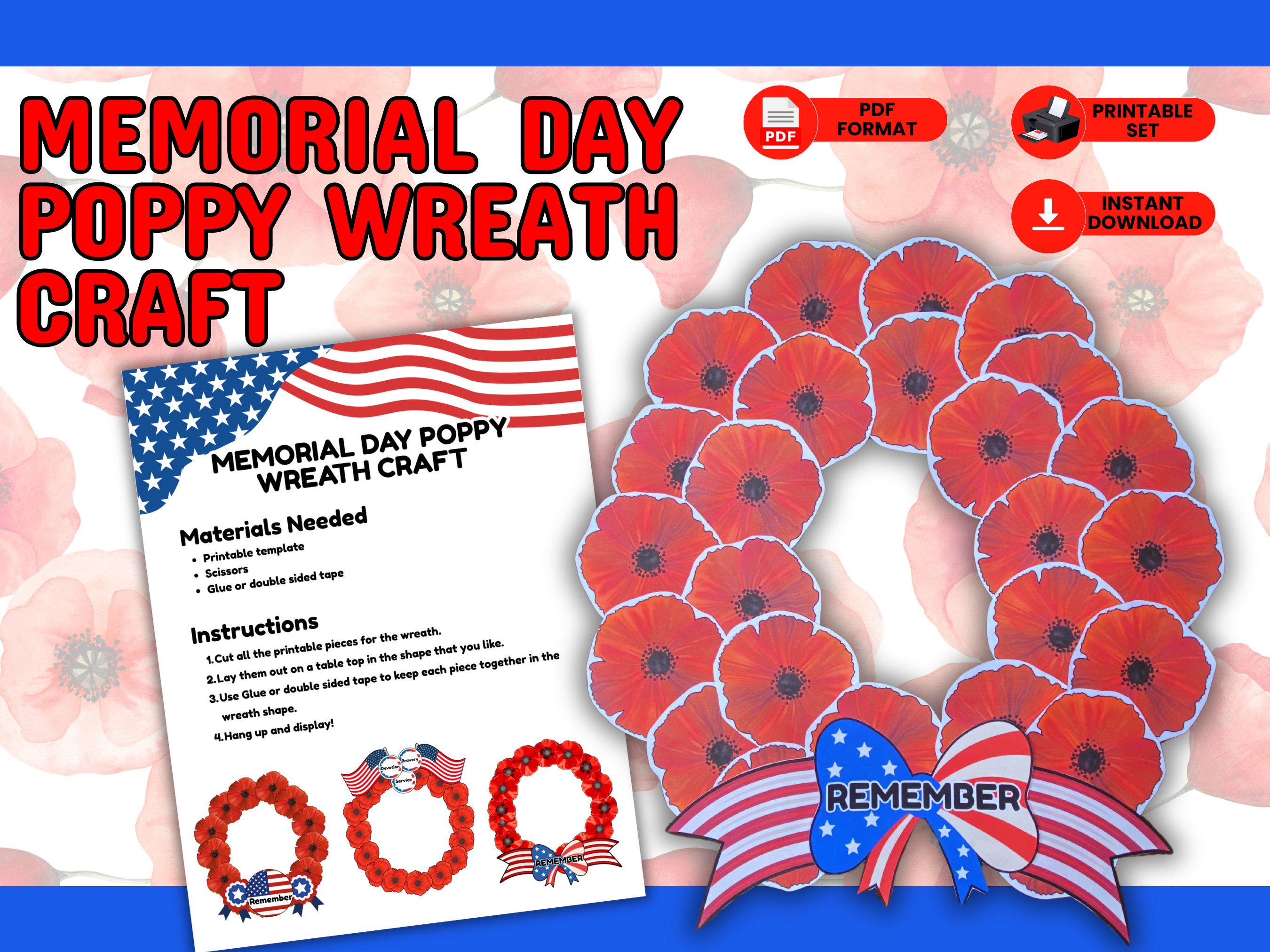 Memorial Day Poppy Wreath Craft Printable, Patriotic Classroom ...