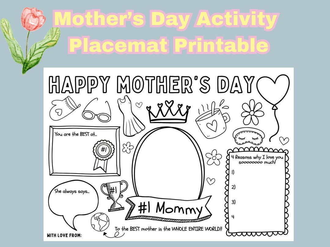Mother’s Day Placemat Printable, Mothers Day Kids Activity, Coloring ...