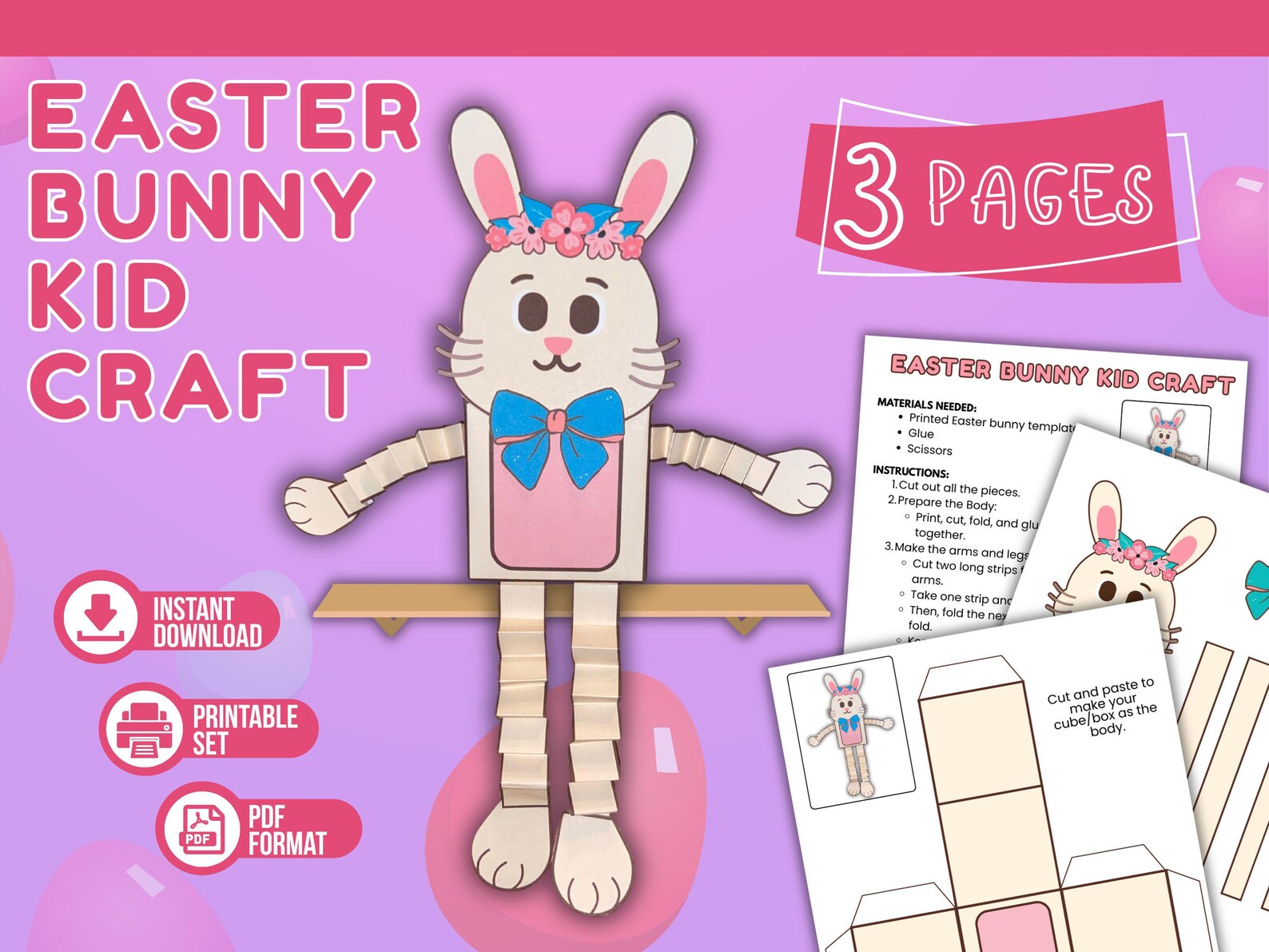 Easter Bunny Craft Printable for Kids, Spring Preschool Activity PDF ...