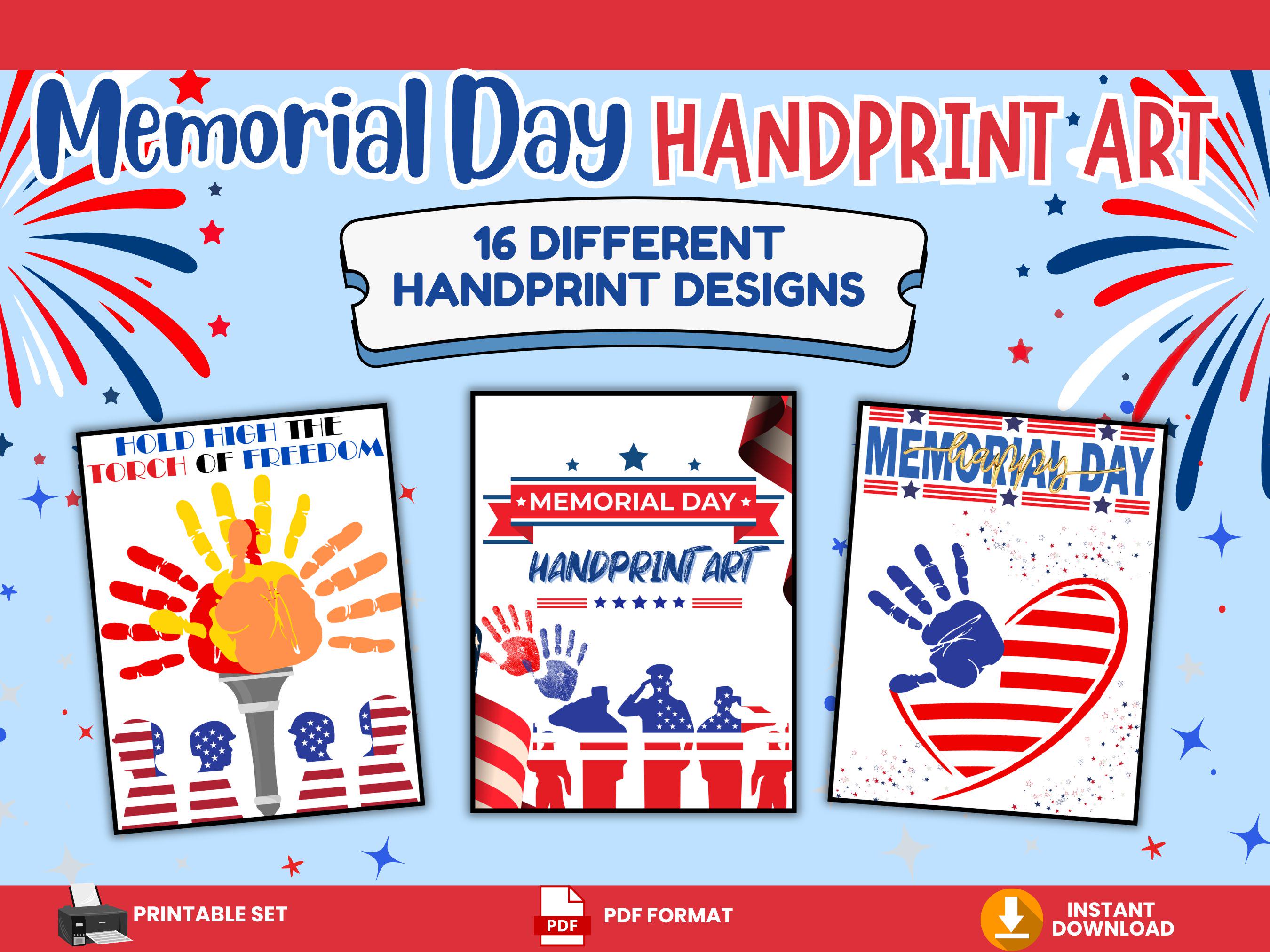 41 Easy Patriotic Crafts for Kids Even Parents Will Love 5 Memorial Day Handprint Art Printable, Patriotic Kids Craft, 4th of…