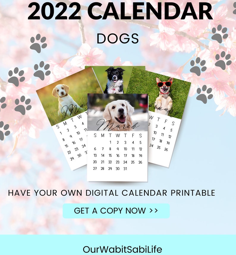 2022 digital dog calendar printable puppies calendar etsy