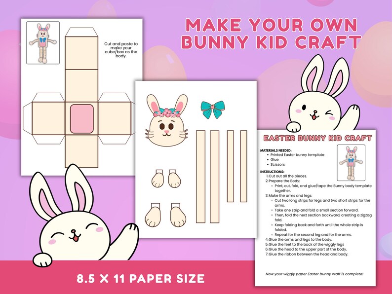 Easter Bunny Craft Printable for Kids, Spring Preschool Activity PDF ...