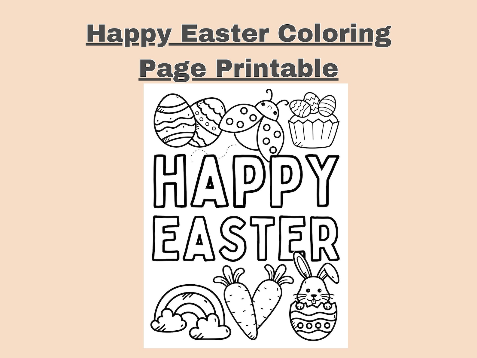 Happy Easter Coloring Page Printable – Easter Bunny Coloring Sheet for ...