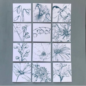 Cartes de fleurs de naissance botaniques sérigraphiées à la main
