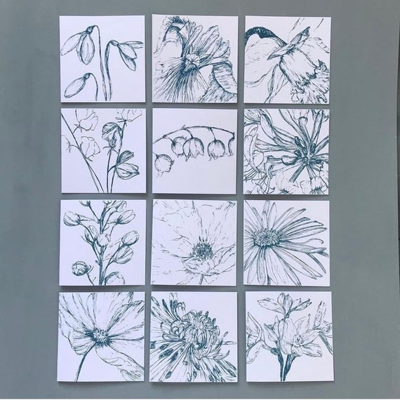 Hand Screen Printed Botanical Birth Flower Cards