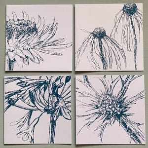 Botanical Flower Cards Hand Screen Printed Set of Four