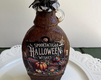 Grungy Halloween Glass Bottle Decor | Spider Decor