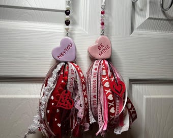 Conversation Heart Porcelain Salt Shaker Multi-ribbon Tassel Ornaments | Decor | Valentine's Day | Valentine Decorations | Door Hangers