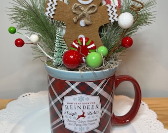 Gingerbread Centerpiece | Decorative Greenery Ginger Bread Man Mug