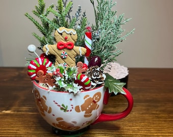 Gingerbread Man Christmas Mug Centerpiece | Holidays | Tiered Tray Decor