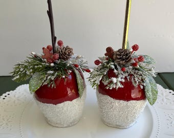 Fake Christmas Candy Apple | Realistic Snowy Candy Apple Prop | Fake Food Display