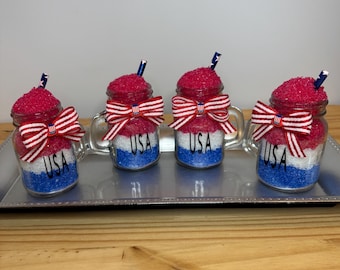 Fake Shaved Ice | Fake Slushie In Miniature Mason Jar | Patriotic Fake Drink