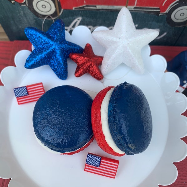 Fake bake macaroons | 4th of July Tier Tray Decor | Fake Food Display Prop