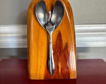 Natural Cedar Sculpture | Upcycled Utensil Angel with Cedar Backing | Standalone Handmade Angel