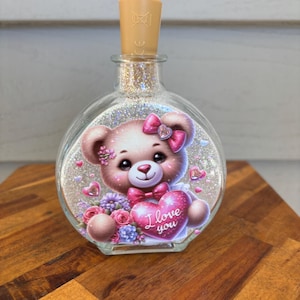 Lighted Valentine’s Bear Jar | Battery Operated Night Light | Fairy Light Jar